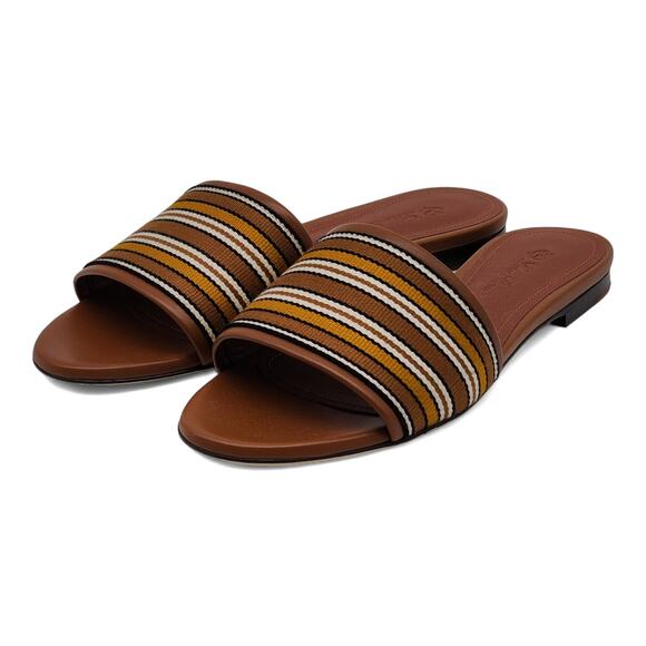 Loro Piana The Suitcase Stripe Flat Sandals in Brown - Picture 2 of 11